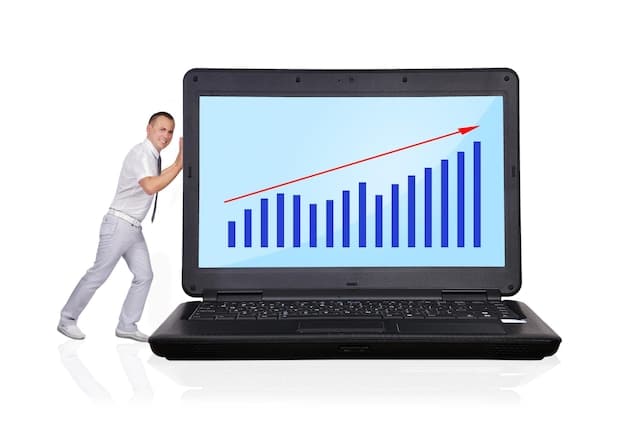 A person using a laptop with a visual display of increasing bar graphs representing growing retirement savings, alongside icons symbolizing different saving strategies such as budgeting, automation, and investment growth.