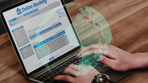 A hand clicking on a laptop screen, showing the annualcreditreport.com website, with the three credit bureau logos (Equifax, Experian, and TransUnion) displayed prominently.