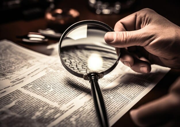 A magnifying glass hovering over a document titled 