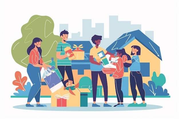 An illustration depicting a family happily receiving gifts, symbolizing the reduction of estate size through strategic gifting strategies.