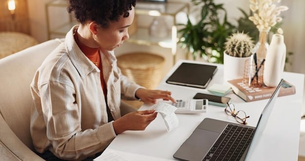 A person using a laptop in a home office setting, researching tax strategies for stock options. The image represents the importance of planning and research in managing stock option taxes.