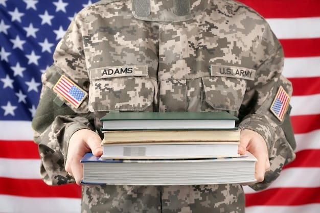 A close-up image of a veteran's hands holding a college textbook, symbolizing education grants. The background is blurred, focusing on the veteran's dedication to learning.