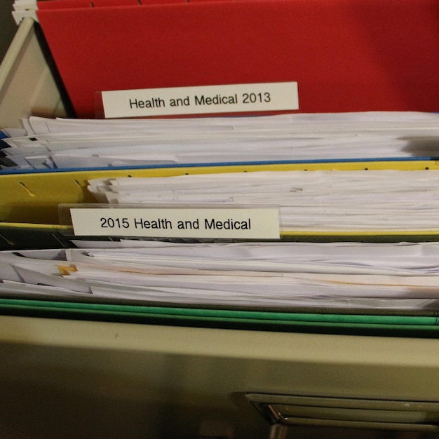 A neatly organized folder containing medical records, proof of age, and other essential documents for an SSDI application.