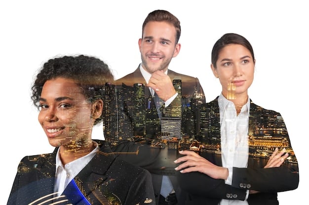 An image of a diverse group of people representing the US workforce, with an overlay of statistics showing employment rates and job growth projections.