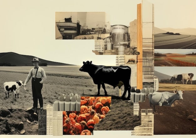 A collage of images representing different aspects of the US economy, including factories, farms, technology companies, and financial institutions. The images should convey the diverse nature of the economy and how it is interconnected with the national debt.
