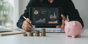Tablet showing financial growth with a person planning their 2025 financial reset
