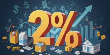 Illustration of 2% inflation target impacting consumer goods and purchasing power