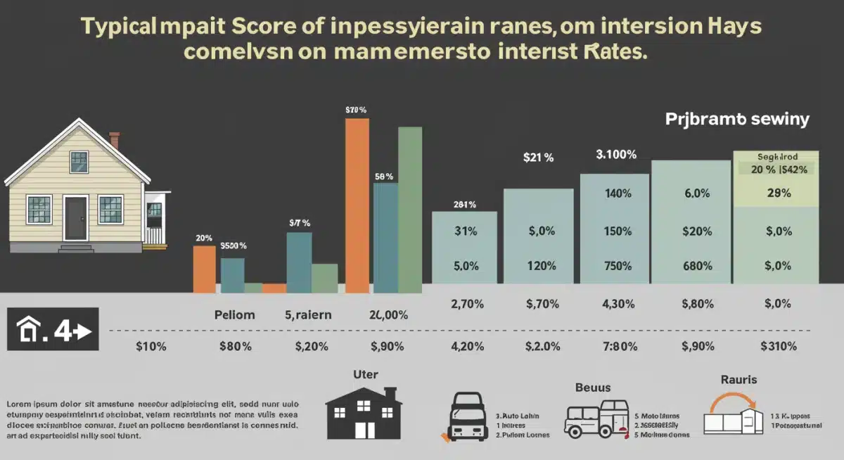Infographic demonstrating how different credit score tiers influence loan interest rates and overall cost.