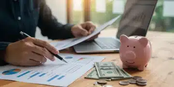 Person reviewing financial documents and a laptop for a financial health check