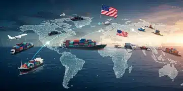 Global supply chain network with US policy impact, showing economic improvement