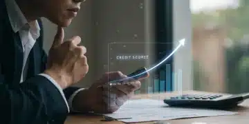 Illustration of a person optimizing their credit score for significant loan savings in 2025.