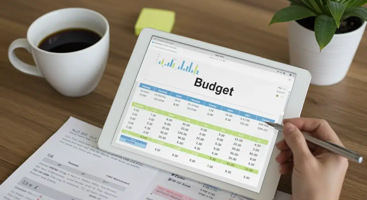 Detailed budget spreadsheet on a tablet showing financial planning