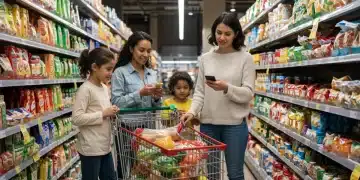 Family grocery shopping, maximizing 2025 SNAP benefits with smart choices.