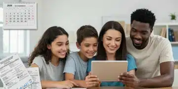Family reviewing 2026 Child Tax Credit information on a tablet