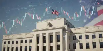 Federal Reserve building with economic data overlays, representing 2026 interest rate strategy.