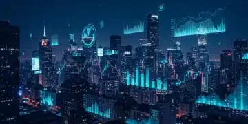 US Economic Outlook 2026: Growth & Inflation Forecasts Futuristic cityscape with economic data projections for 2026 US economy