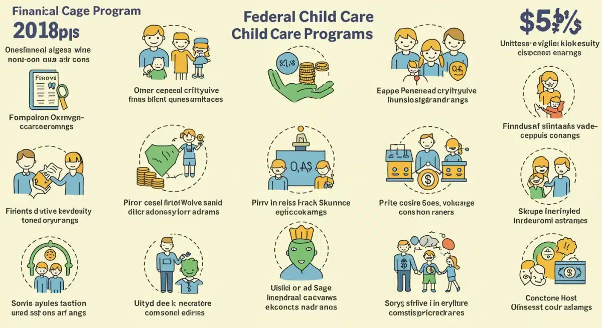 Infographic detailing various federal child care assistance programs and their benefits.