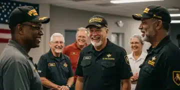 Veterans smiling in a community center, representing comprehensive benefits