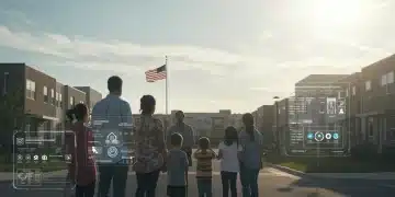 Diverse individuals and families seeking housing assistance in front of an affordable housing complex, symbolizing 2026 federal housing programs.