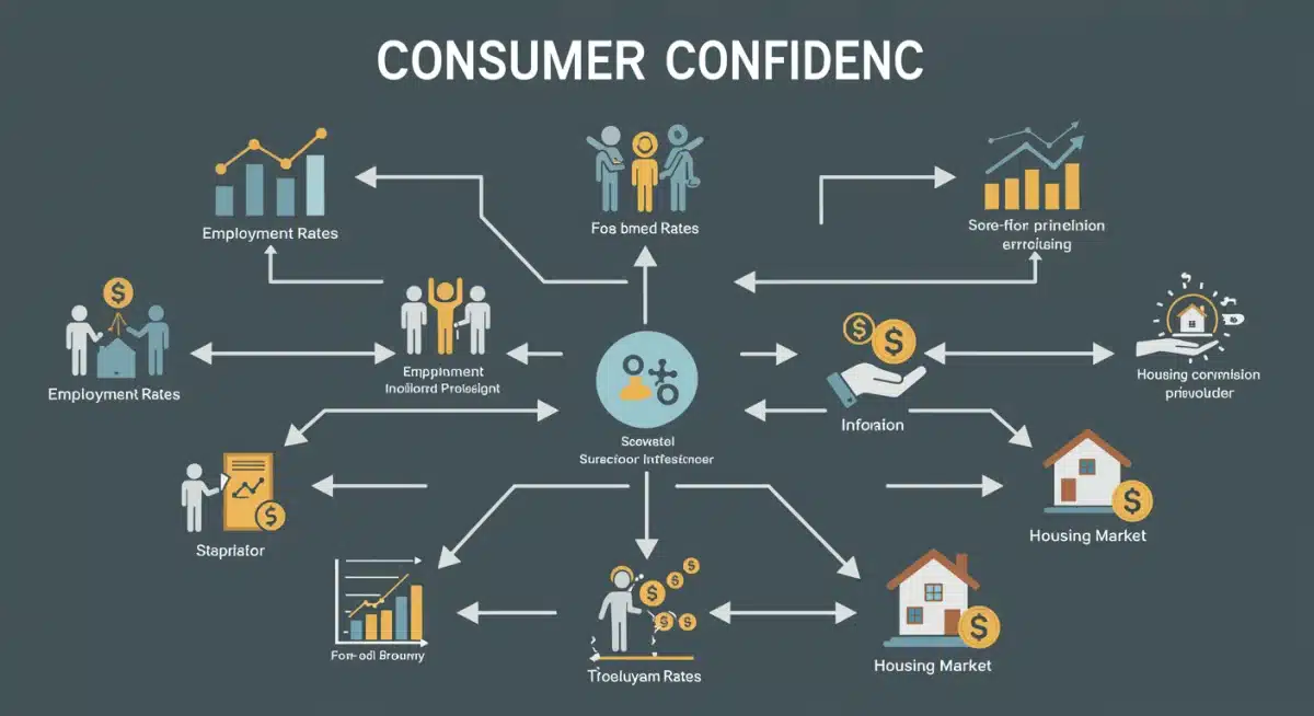 Infographic illustrating key factors influencing consumer confidence, including employment and inflation.