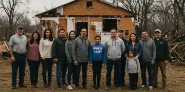 Community members preparing for federal disaster relief applications for 2026, showing resilience and hope.
