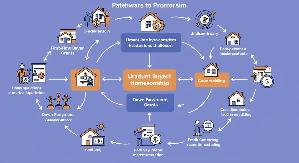 Infographic showing pathways and programs for first-time homebuyers assistance.