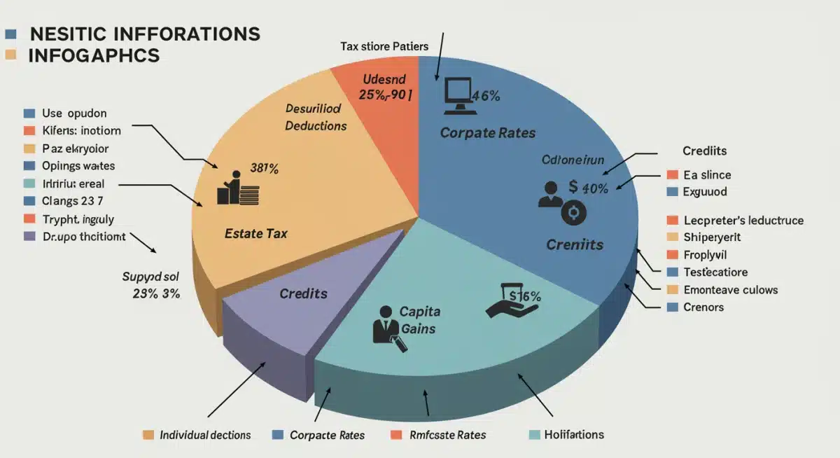 Infographic of a pie chart illustrating various tax categories and their projected changes.