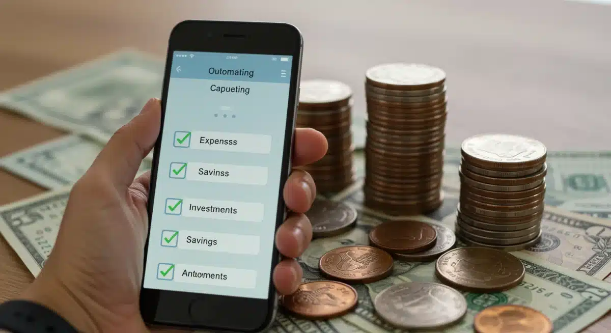 Smartphone displaying automated budgeting app with financial categories.