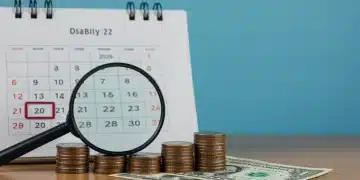 Calendar highlighting 2026 with coins and a magnifying glass, symbolizing future disability benefit adjustments.
