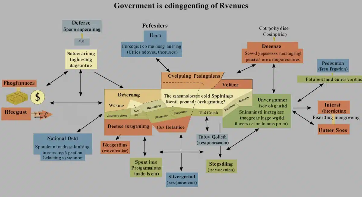 Infographic showing government spending categories, revenue sources, and their contribution to the national debt.