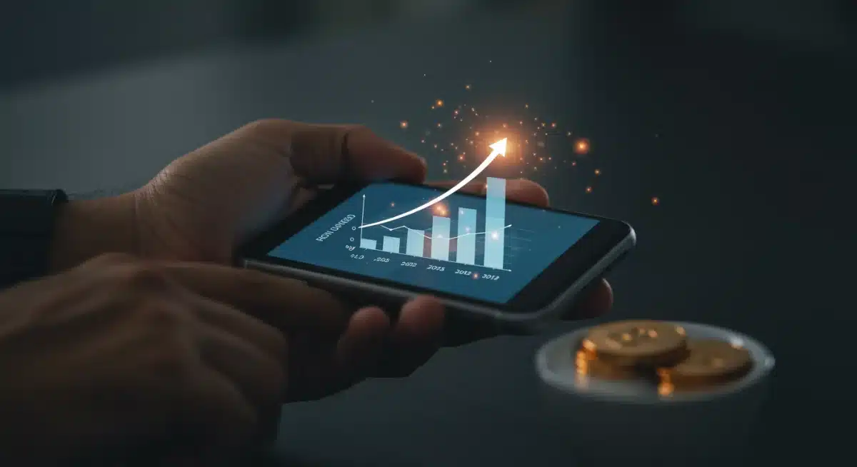 Smartphone displaying savings growth in a banking app