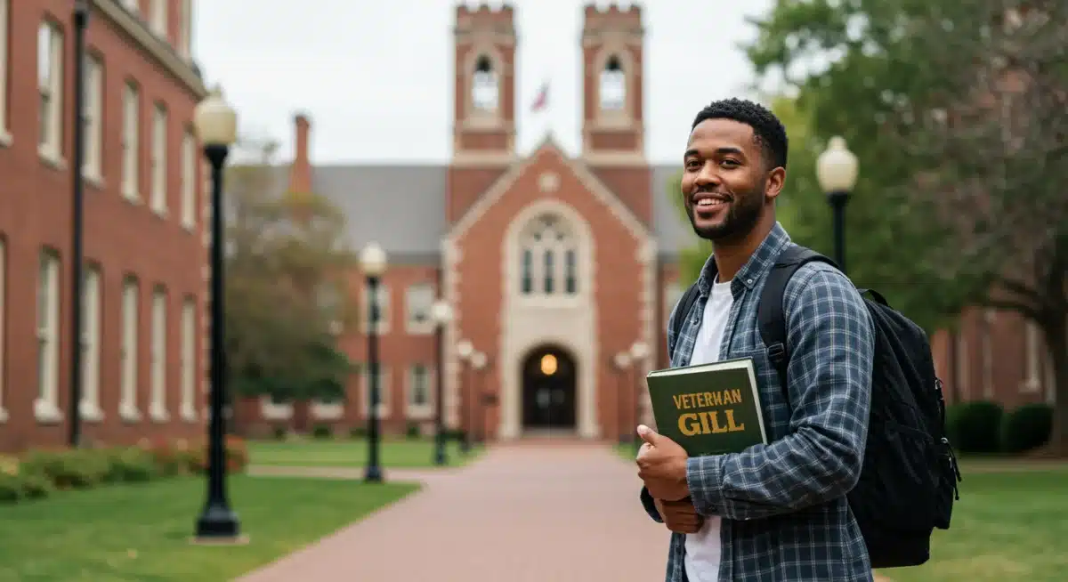 Veteran student walking on a university campus, representing educational benefits and the GI Bill.