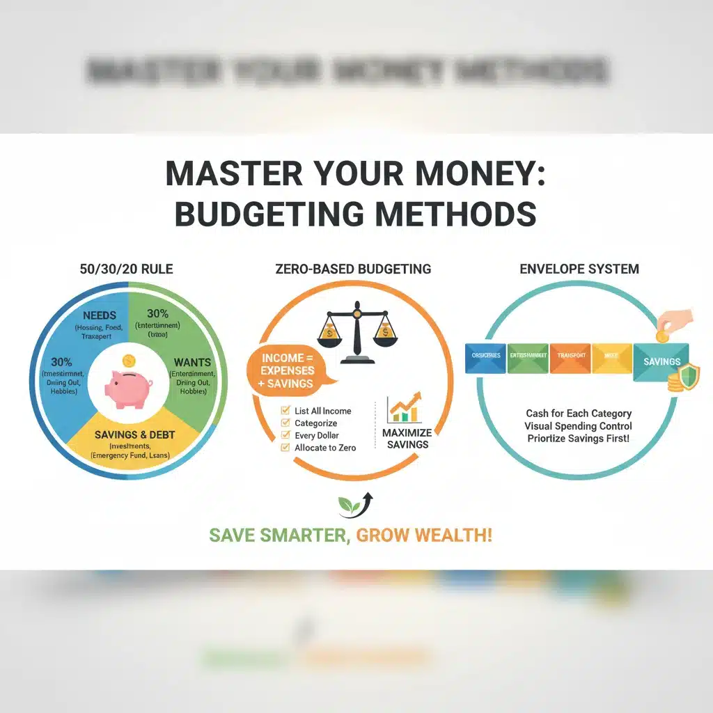 Infographic showing different budgeting methods for financial planning