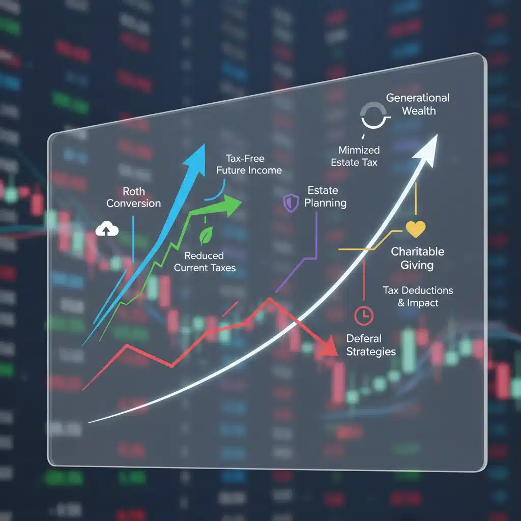 Financial graph illustrating capital gains tax planning strategies and potential outcomes