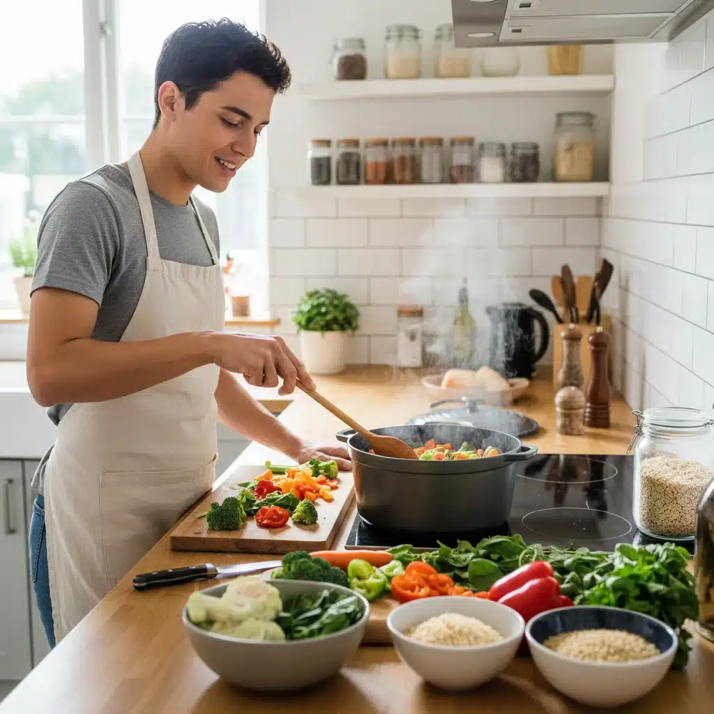 Person cooking healthy budget meal at home