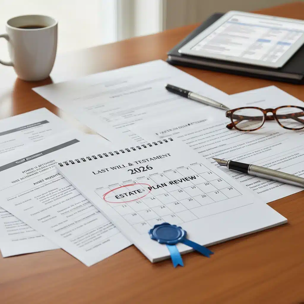 Organized financial documents and calendar for 2026 estate planning