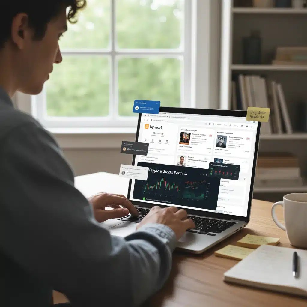 Person exploring side hustles and passive income opportunities online