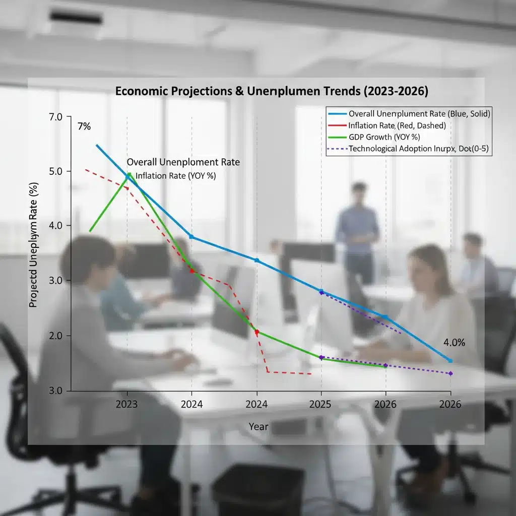 Projected unemployment rate graph reaching 4.0% in 2026