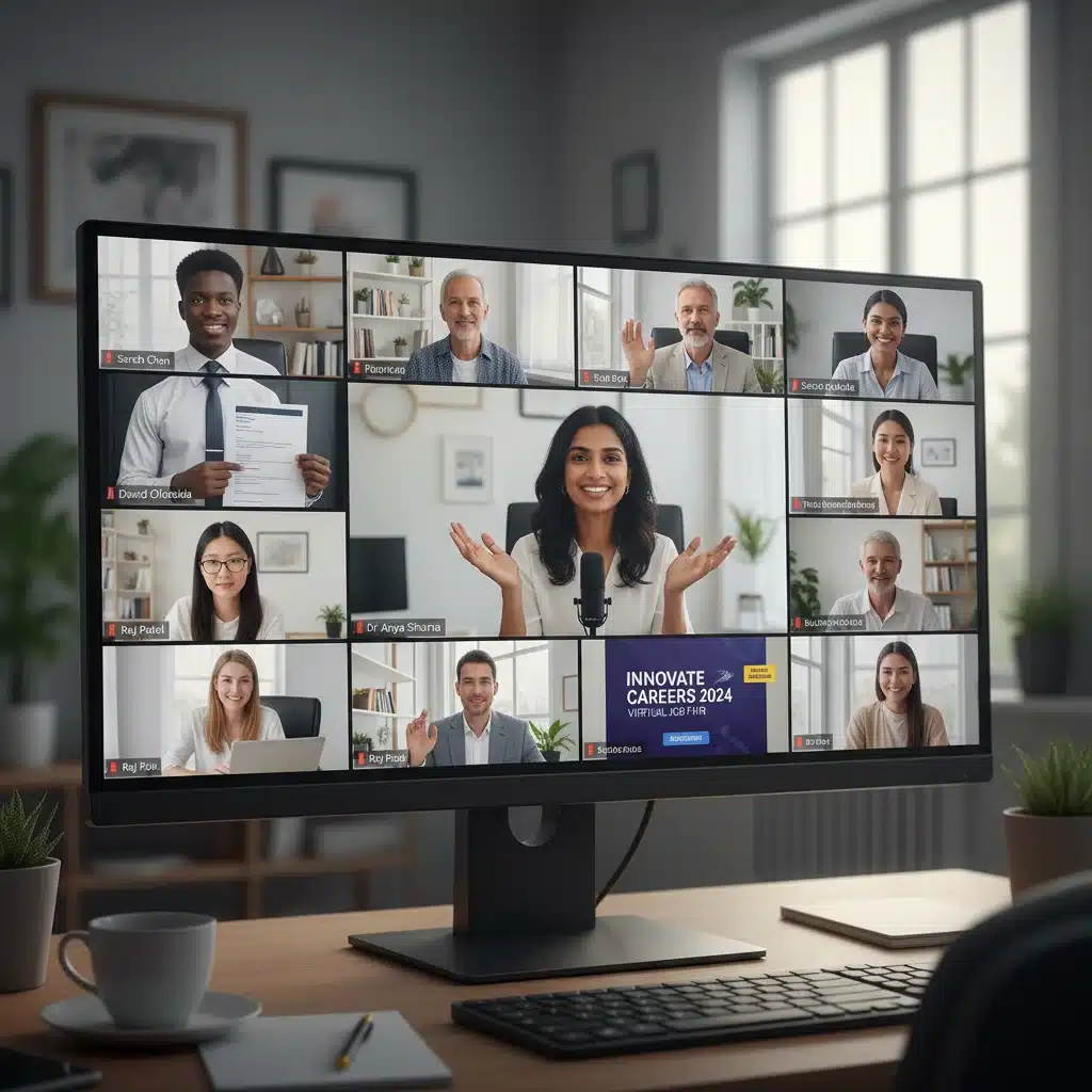 Group participating in virtual job fair for reemployment