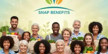 Families and individuals with grocery bags, representing 2026 SNAP benefits support