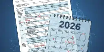 Tax form with 2026 calendar overlay, representing future tax planning and financial strategy.