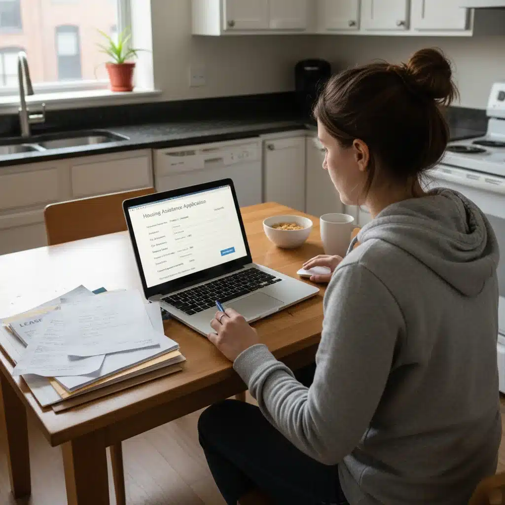 Individual completing an online application for emergency rental assistance, emphasizing the detailed process.
