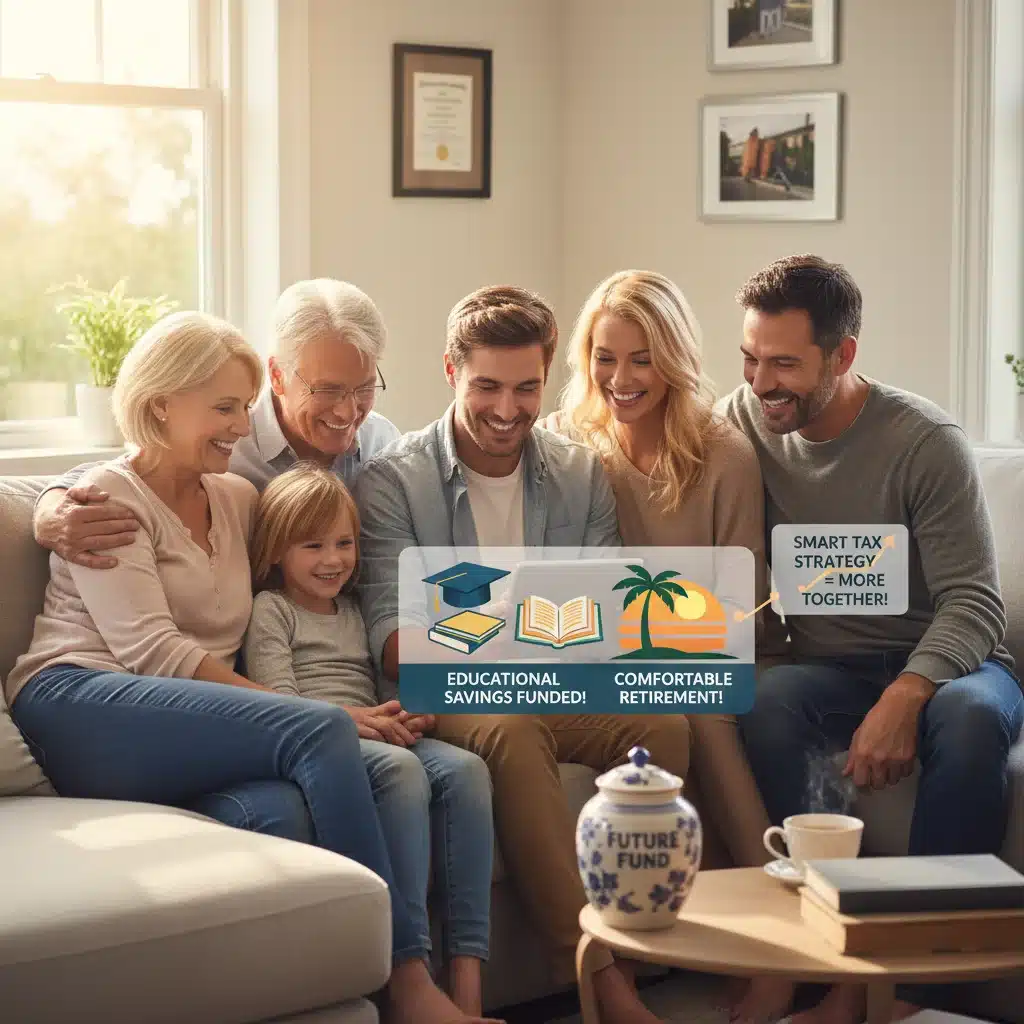 Happy family enjoying time together after successful financial planning