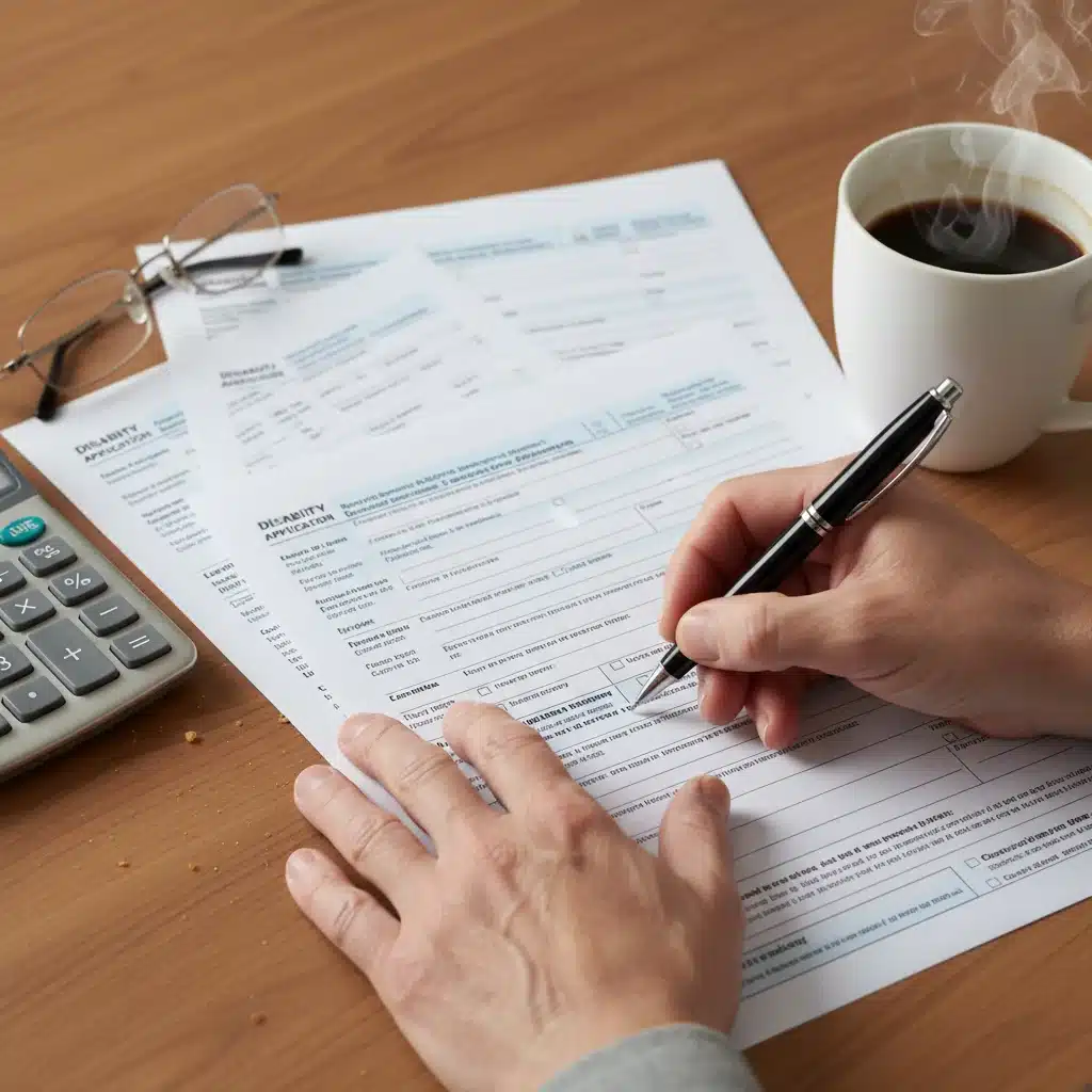 Person meticulously filling out Social Security disability application forms.