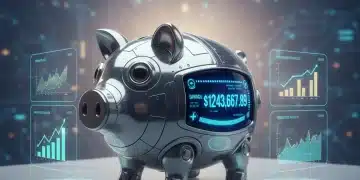 Futuristic digital piggy bank showing automated savings growth
