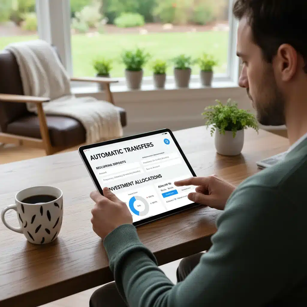Individual setting up automated transfers on a banking app