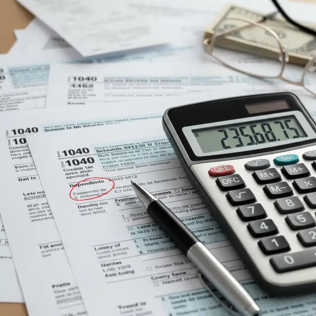 Calculator and tax forms for child tax credit calculation.