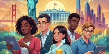 Illustration of confident US consumers observing positive economic indicators for 2026.