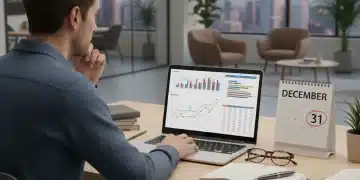 Thoughtful individual reviewing financial documents for year-end tax planning 2026