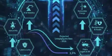 Infographic visualizing 2026 job market trends, including sector growth and unemployment projections.
